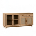 Buffet 160 x 40 x 80 cm en bois naturel et cannage avec rangement
