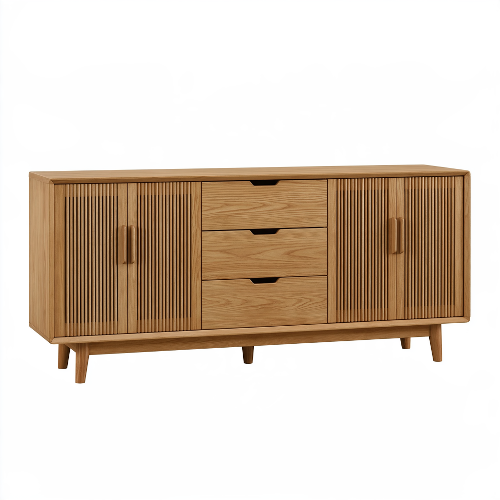 Buffet 180 x 40 x 80 cm en bois marron à 3 tiroirs et 2 portes style scandinave