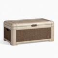 Coffre de rangement 100 x 50 x 55 cm en plastique beige effet bois tressé avec couvercle