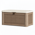 Coffre de rangement extérieur 120 x 56 x 63 cm en plastique beige effet rotin avec couvercle verrouillable