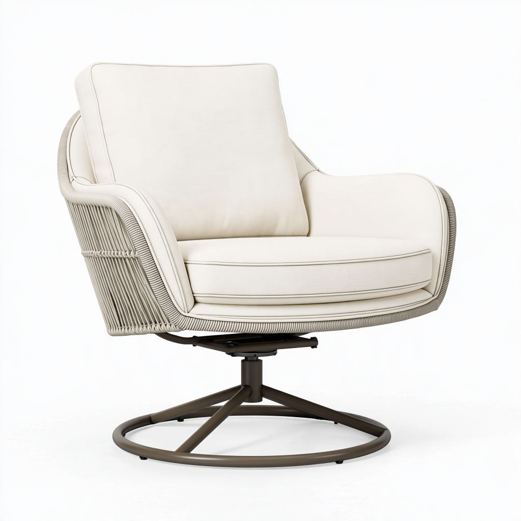 Fauteuil pivotant 85 x 90 x 92 cm en métal et cordage beige style contemporain