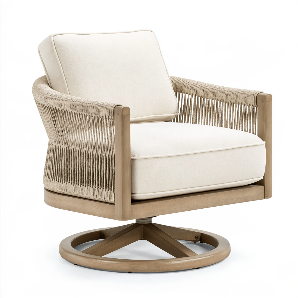 Fauteuil pivotant 80 x 82 x 86 cm en bois et corde beige style contemporain
