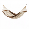 Hamac 300 x 100 cm en toile beige et marron avec barres en bois - Suspendu