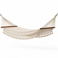 Hamac 300 x 100 cm en tissu beige avec barres en bois style bohème