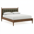 Lit double 160 x 200 cm en bois marron avec tête de lit capitonnée vert olive style classique