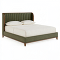 Lit double 180 x 200 cm tissu vert et bois style contemporain capitonné