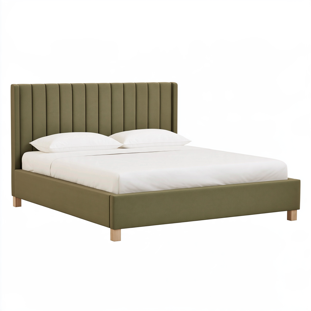 Lit 160 x 200 cm en tissu vert olive avec tête de lit capitonnée moderne