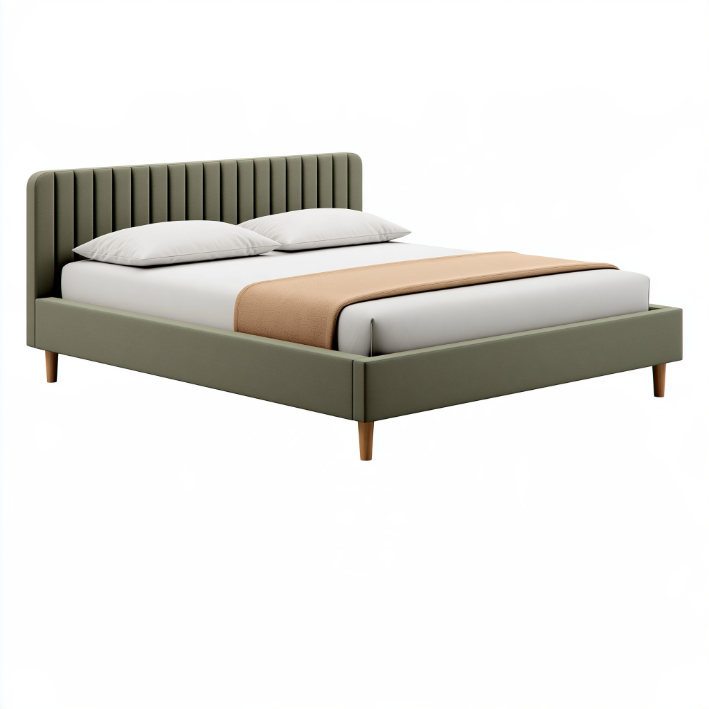 Lit double 160 x 200 cm en tissu vert olive - tête de lit capitonnée style contemporain