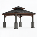 Tonnelle de jardin 400 x 400 cm métal gris brun toit ventilé