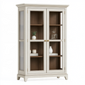 Vitrine 100 x 40 x 190 cm en bois blanc et brun style classique avec portes vitrées