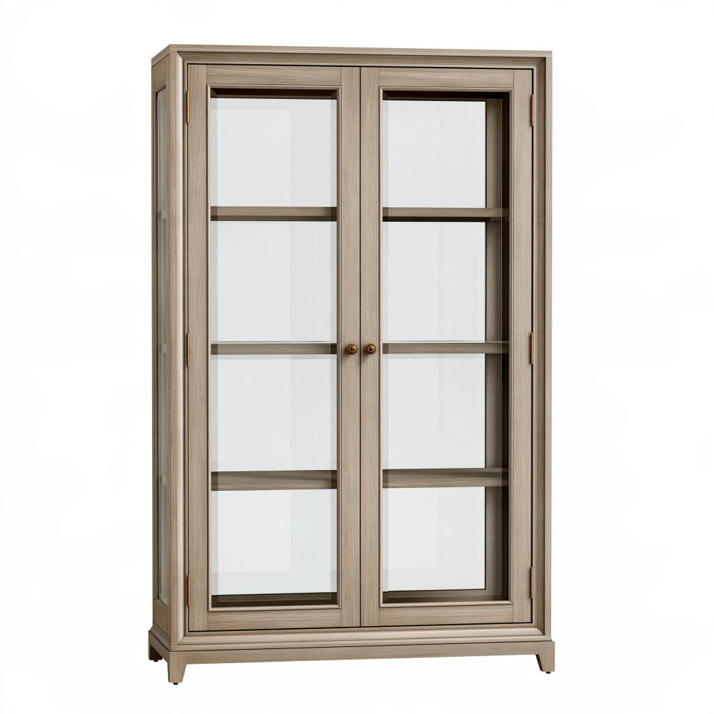 Armoire vitrine 90 x 40 x 190 cm en bois brun avec portes vitrées style classique