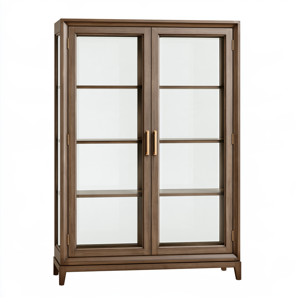Vitrine 100 x 40 x 190 cm en bois brun à 2 portes vitrées - rangement classique