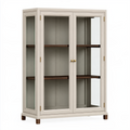 Vitrine 100 x 45 x 180 cm en bois et verre blanc cassé - rangement classique