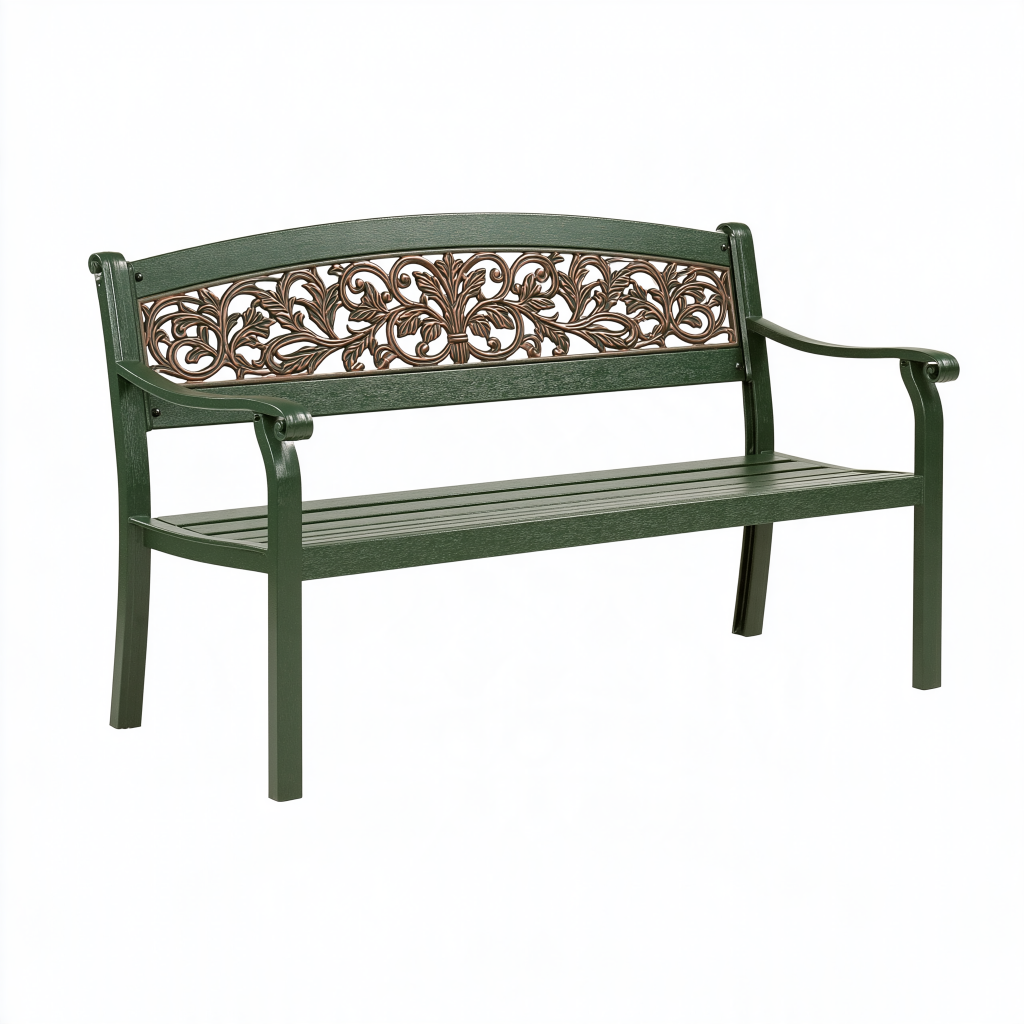 Banc de jardin 122 x 61 x 88 cm en métal vert à dossier décoratif