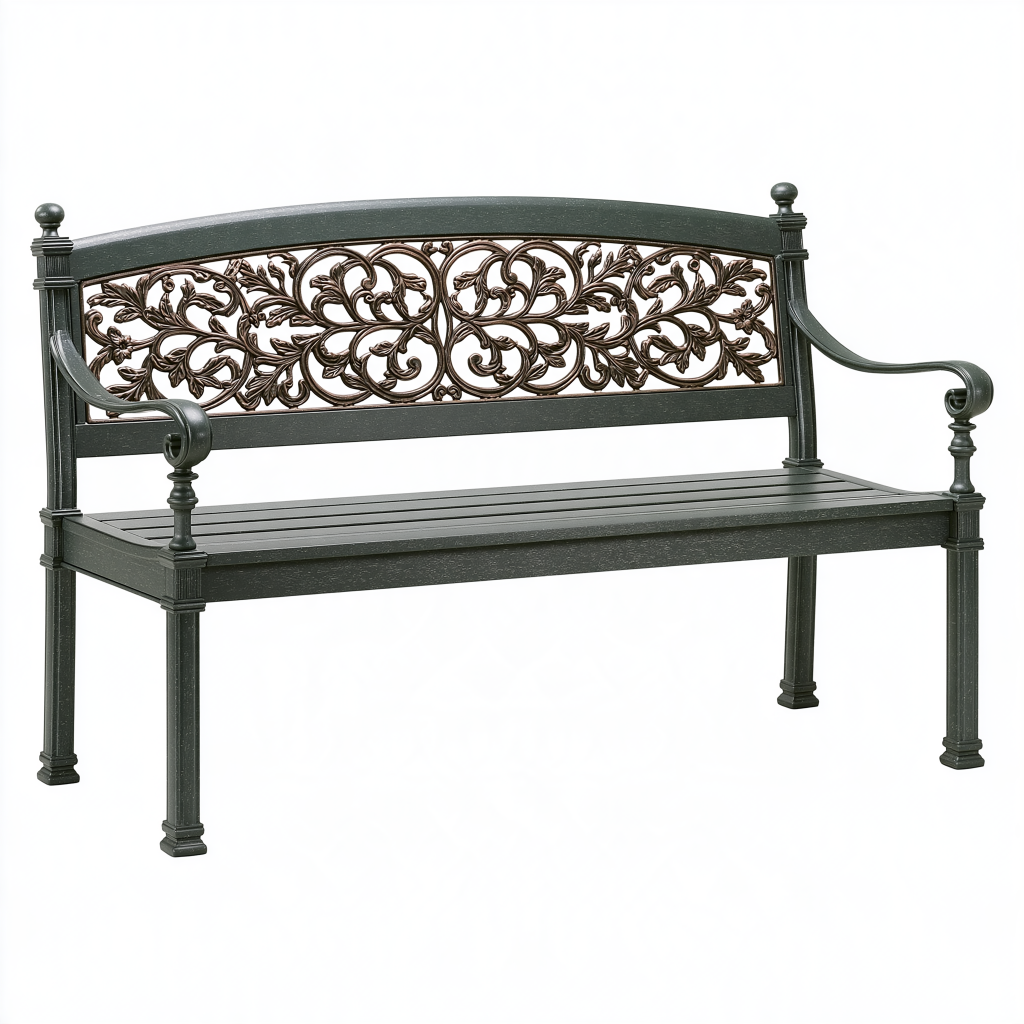 Banc de jardin 122 x 63 x 95 cm en métal noir et bronze style classique